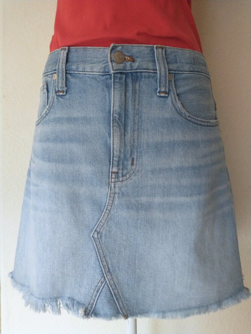Madewell Denim A-Line Mini Skirt Lovell Wash Frayed Raw Hem 28 L4531